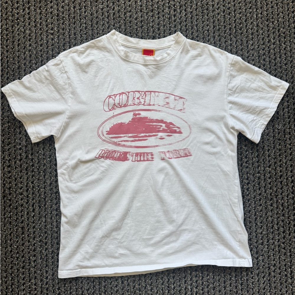 White Graphic T-Shirt with Red Print